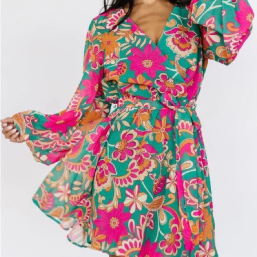 Baltic Born Floral Mini Dress in Pink & Green - Picture 2 of 12